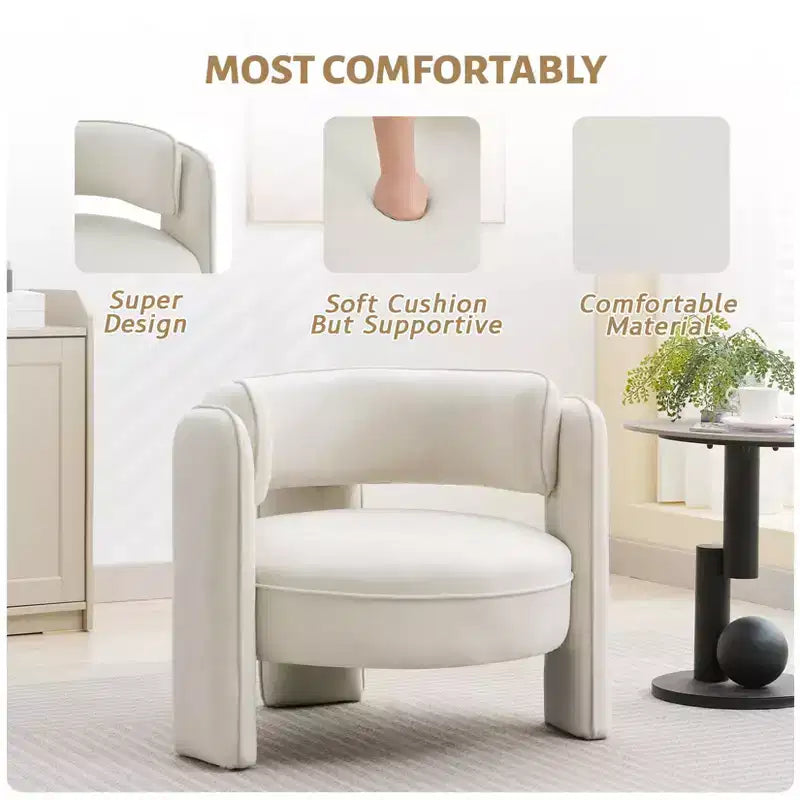 Fauteuil d'appoint, fauteuil baquet moderne en velours de style Mid-Century - Confortable pour salon, chambre, appartement, bureau, beige