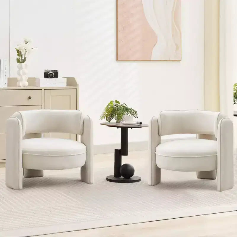 Fauteuil d'appoint, fauteuil baquet moderne en velours de style Mid-Century - Confortable pour salon, chambre, appartement, bureau, beige