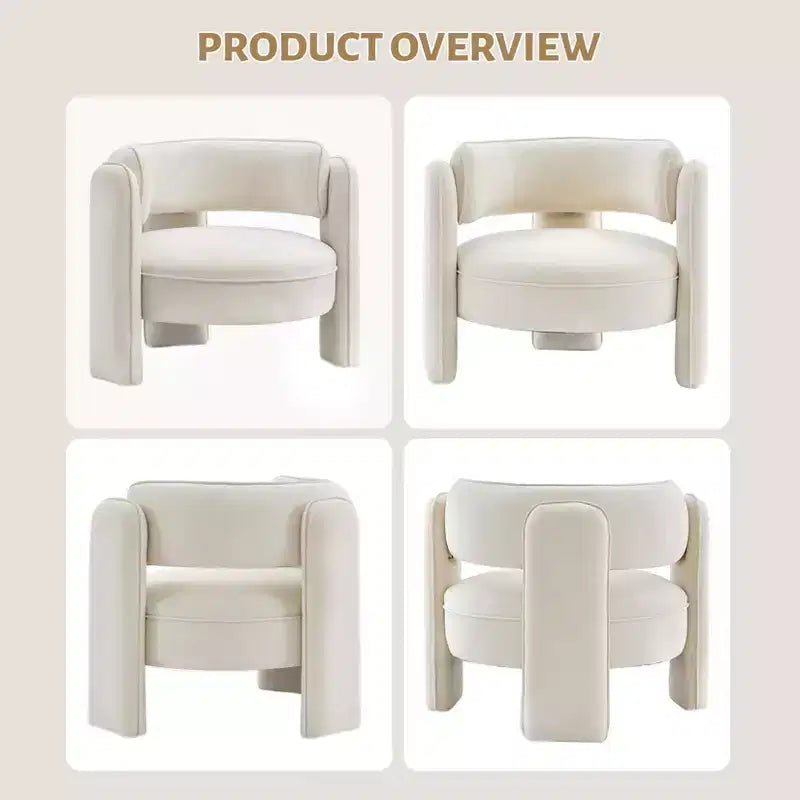 Fauteuil d'appoint, fauteuil baquet moderne en velours de style Mid-Century - Confortable pour salon, chambre, appartement, bureau, beige