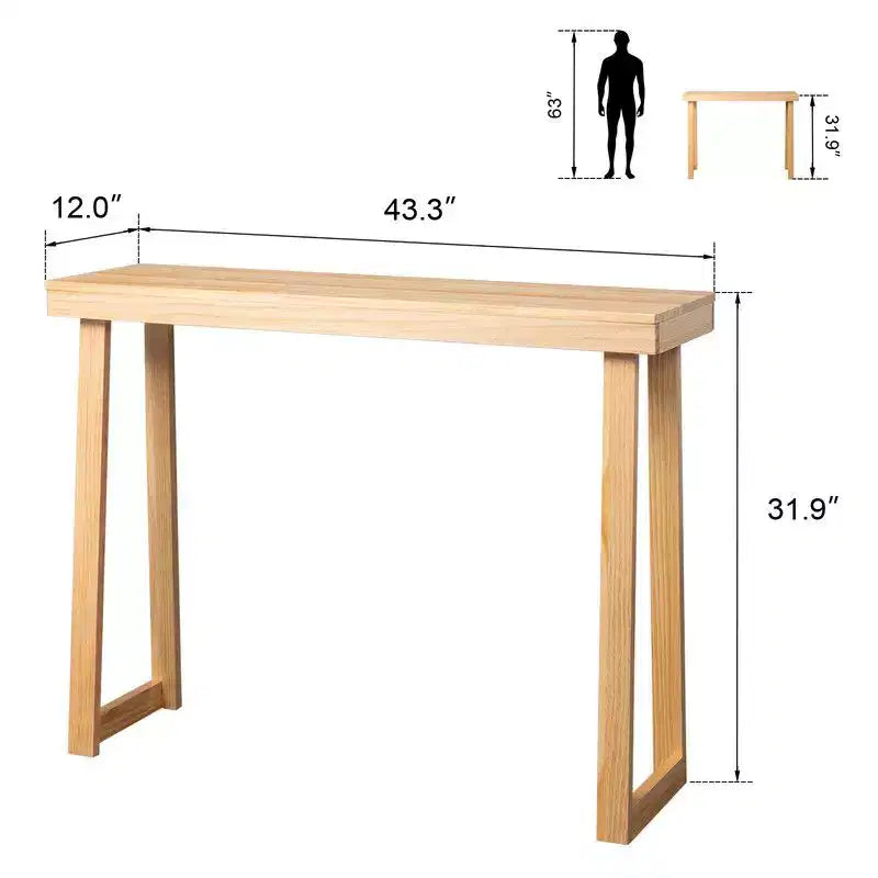 Table console en bois massif de 43,3 po Karl Home avec pieds trapézoïdaux