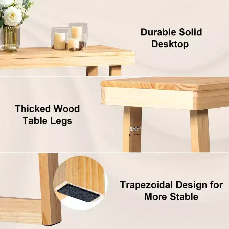 Table console en bois massif de 43,3 po Karl Home avec pieds trapézoïdaux