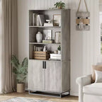 Bibliothèque à 5 étagères avec tablettes réglables et portes, grande bibliothèque avec pieds en métal, bibliothèque rustique pour salon, appartement, bureau
