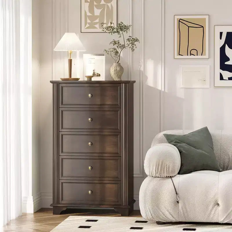 Commode 5 tiroirs Karl Home en MDF (panneau de fibres de densité moyenne) marron de 28,74 po de largeur