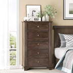 Commode 5 tiroirs Karl Home en MDF (panneau de fibres de densité moyenne) marron de 28,74 po de largeur