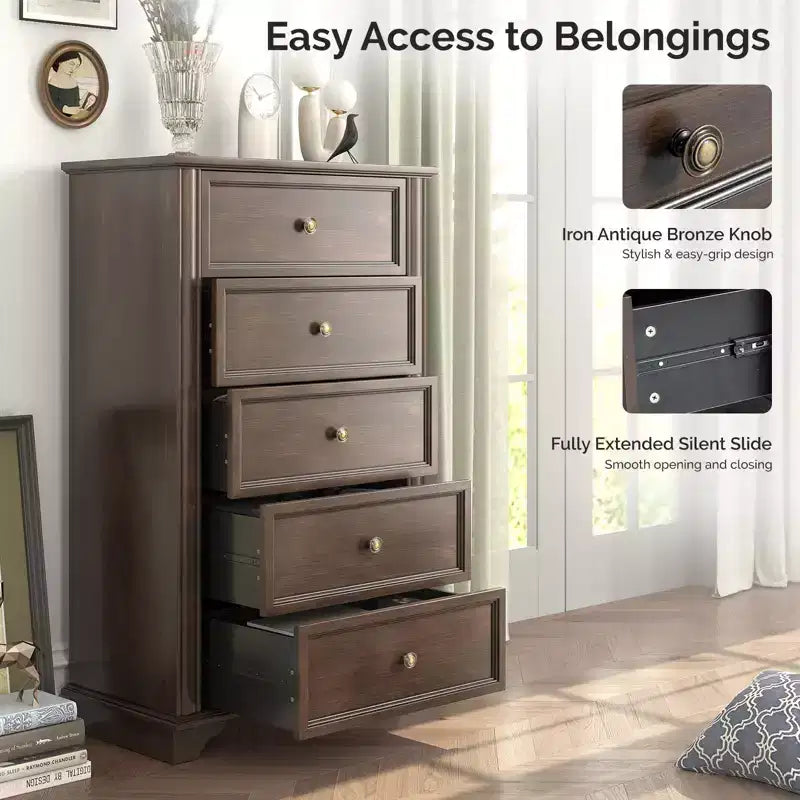 Commode 5 tiroirs Karl Home en MDF (panneau de fibres de densité moyenne) marron de 28,74 po de largeur