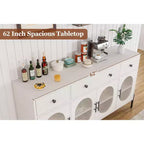 Buffet de rangement, Buffet en bois avec 3 tiroirs et 4 portes vitrées, Meuble de bar à café pour salle à manger, cuisine