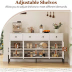 Buffet de rangement, Buffet en bois avec 3 tiroirs et 4 portes vitrées, Meuble de bar à café pour salle à manger, cuisine