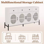 Buffet de rangement, Buffet en bois avec 3 tiroirs et 4 portes vitrées, Meuble de bar à café pour salle à manger, cuisine