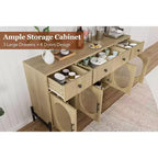 Buffet de rangement, Buffet en bois avec 3 tiroirs et 4 portes vitrées, Meuble de bar à café pour salle à manger, cuisine