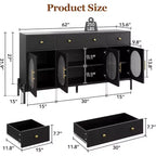 Buffet de rangement, Buffet en bois avec 3 tiroirs et 4 portes vitrées, Meuble de bar à café pour salle à manger, cuisine
