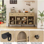 Buffet de rangement, Buffet en bois avec 3 tiroirs et 4 portes vitrées, Meuble de bar à café pour salle à manger, cuisine