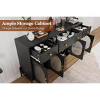 Buffet de rangement, Buffet en bois avec 3 tiroirs et 4 portes vitrées, Meuble de bar à café pour salle à manger, cuisine