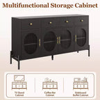 Buffet de rangement, Buffet en bois avec 3 tiroirs et 4 portes vitrées, Meuble de bar à café pour salle à manger, cuisine