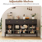 Buffet de rangement, Buffet en bois avec 3 tiroirs et 4 portes vitrées, Meuble de bar à café pour salle à manger, cuisine