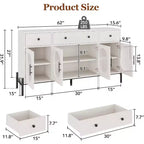 Buffet de rangement, Buffet en bois avec 3 tiroirs et 4 portes vitrées, Meuble de bar à café pour salle à manger, cuisine