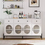 Buffet de rangement, Buffet en bois avec 3 tiroirs et 4 portes vitrées, Meuble de bar à café pour salle à manger, cuisine
