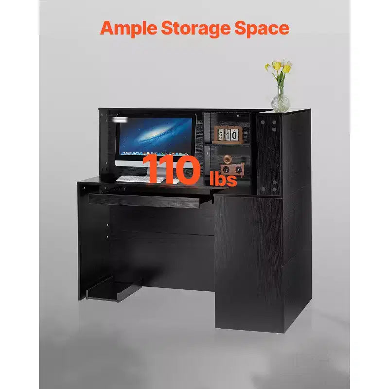 Comptoir de réception VEVOR, table de comptoir avant en forme de L de 140 cm, comptoir de réception de bureau avec tiroir, plateau de clavier et armoire de rangement, noir