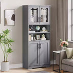 Meuble Colonne de Salle de Bain Haute GustoWave, Meuble de Rangement Autonome pour Salle de Bain avec Portes en Verre et Étagères Réglables, Meuble de Rangement Moderne 67 cm