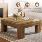 Table basse carrée Lantine de 99 cm pour salon, table basse d'appoint style ferme avec pieds en bois robustes, montage facile