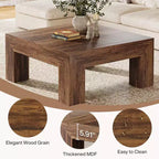 Table basse carrée Lantine de 99 cm pour salon, table basse d'appoint style ferme avec pieds en bois robustes, montage facile