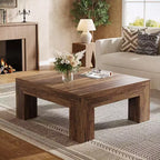 Table basse carrée Lantine de 99 cm pour salon, table basse d'appoint style ferme avec pieds en bois robustes, montage facile