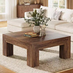 Table basse carrée Lantine de 99 cm pour salon, table basse d'appoint style ferme avec pieds en bois robustes, montage facile