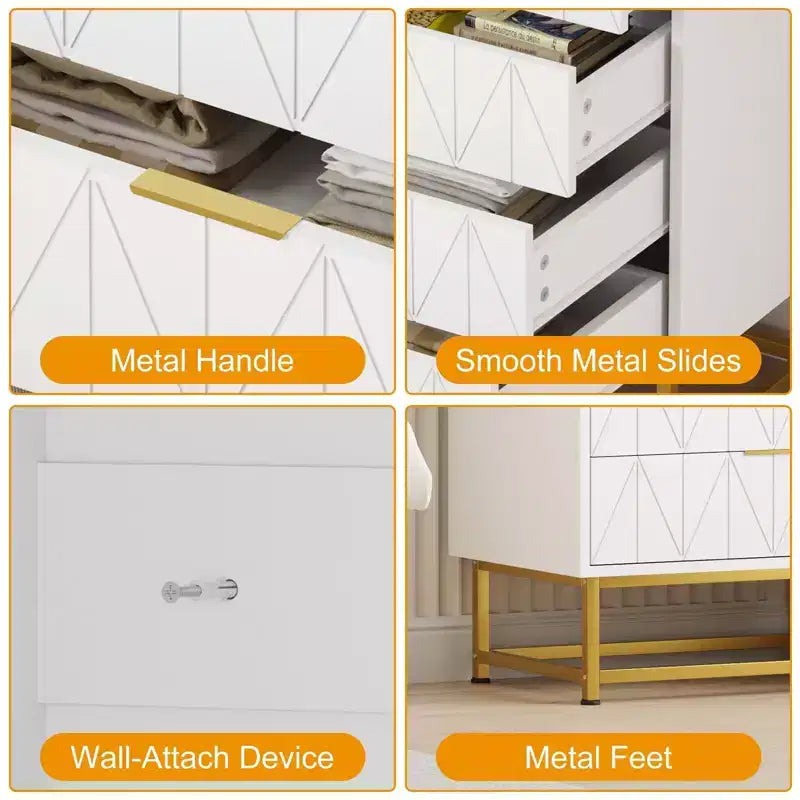 Commode 4 Tiroirs Coolmee, Commode Moderne à Tiroirs, Organiseur à Tiroirs avec Pieds en Métal, Armoire de Rangement pour Chambre, Salon, Couloir, Placard