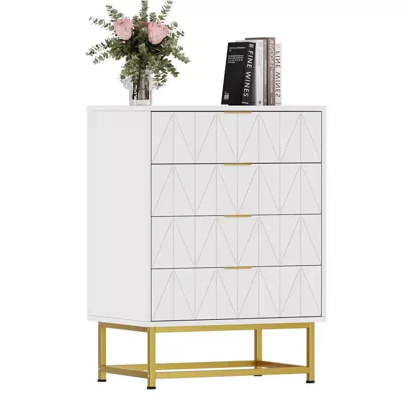 Commode 4 Tiroirs Coolmee, Commode Moderne à Tiroirs, Organiseur à Tiroirs avec Pieds en Métal, Armoire de Rangement pour Chambre, Salon, Couloir, Placard