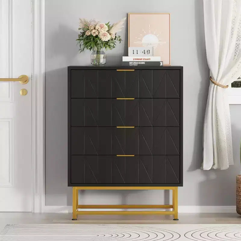 Commode 4 Tiroirs Coolmee, Commode Moderne à Tiroirs, Organiseur à Tiroirs avec Pieds en Métal, Armoire de Rangement pour Chambre, Salon, Couloir, Placard