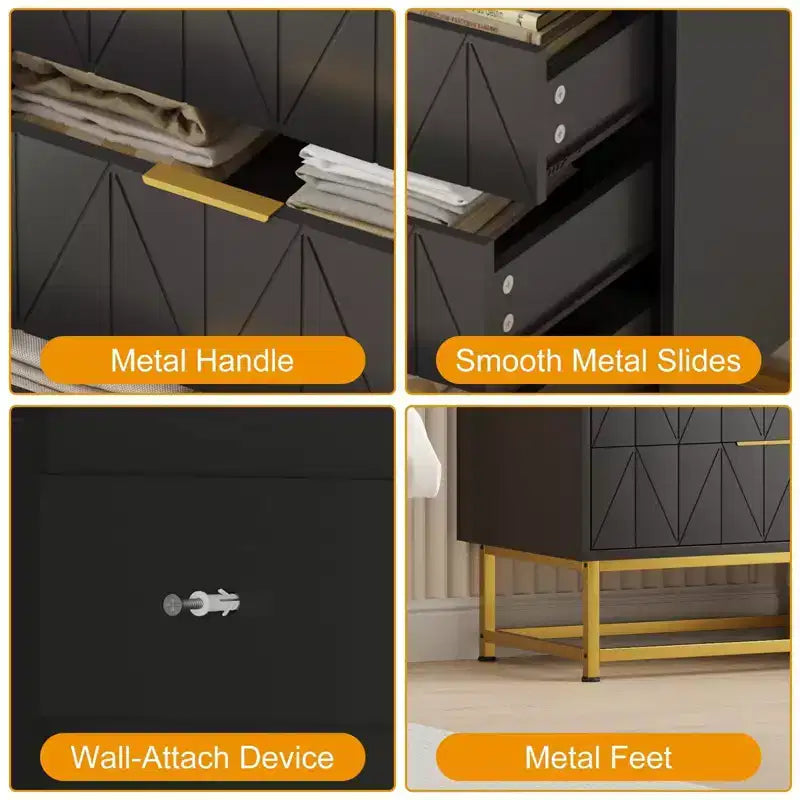 Commode 4 Tiroirs Coolmee, Commode Moderne à Tiroirs, Organiseur à Tiroirs avec Pieds en Métal, Armoire de Rangement pour Chambre, Salon, Couloir, Placard