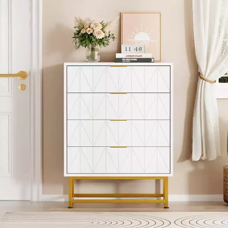 Commode 4 Tiroirs Coolmee, Commode Moderne à Tiroirs, Organiseur à Tiroirs avec Pieds en Métal, Armoire de Rangement pour Chambre, Salon, Couloir, Placard