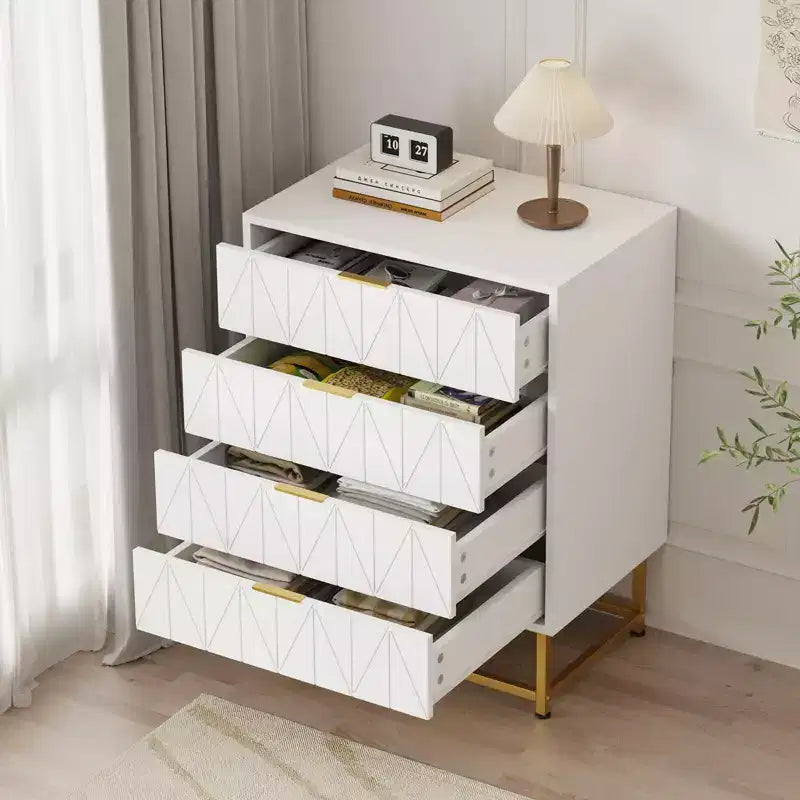 Commode 4 Tiroirs Coolmee, Commode Moderne à Tiroirs, Organiseur à Tiroirs avec Pieds en Métal, Armoire de Rangement pour Chambre, Salon, Couloir, Placard