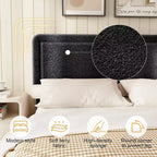 Dyonery Cadre de lit Bouclé, Cadre de lit en tissu Teddy rembourré noir avec tête de lit, Pas besoin de sommier tapissier, Tête de lit réglable, Montage facile