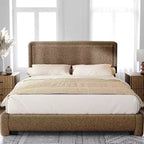 Dyonery Cadre de lit Bouclé, Cadre de lit en tissu Teddy rembourré noir avec tête de lit, Pas besoin de sommier tapissier, Tête de lit réglable, Montage facile