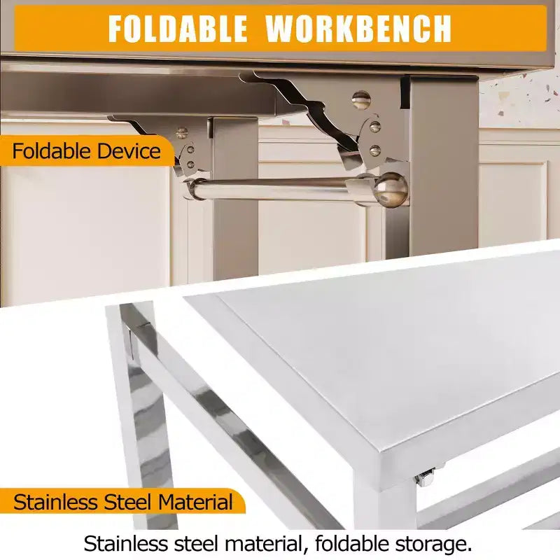 Table de travail en acier inoxydable pour cuisine commerciale - Table de préparation pliable avec étagère réglable, Établi en métal de qualité alimentaire pour restaurant, maison