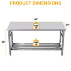 Table de travail en acier inoxydable pour cuisine commerciale - Table de préparation pliable avec étagère réglable, Établi en métal de qualité alimentaire pour restaurant, maison