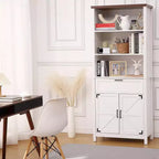 COZONY Grande bibliothèque de ferme de 183 cm à 6 niveaux avec portes, armoire et tiroir – Bibliothèque en bois avec étagère réglable pour salon, cuisine et chambre à coucher