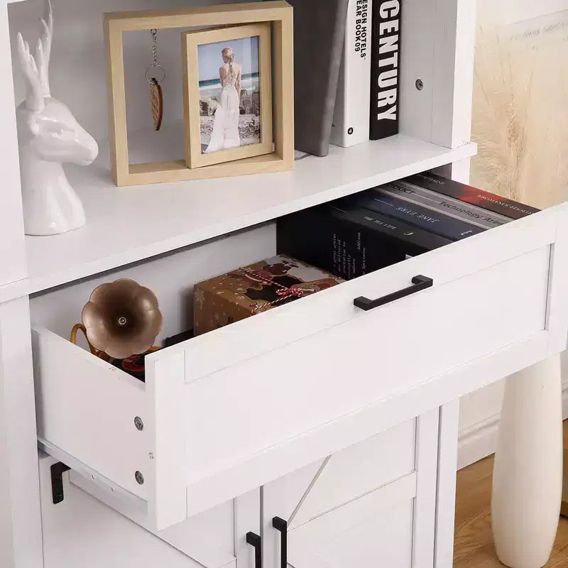 COZONY Grande bibliothèque de ferme de 183 cm à 6 niveaux avec portes, armoire et tiroir – Bibliothèque en bois avec étagère réglable pour salon, cuisine et chambre à coucher