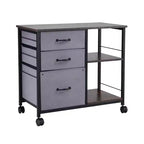 VEVOR Metal File Cabinet, Mobile Filing Cabinet with 3 Fabric Drawers and 2 Open Shelves, Wooden Vertical Filing Storage Cabinets with Wheels, Brown
