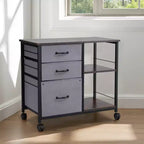 Meuble de classement métallique VEVOR, classeur mobile avec 3 tiroirs en tissu et 2 étagères ouvertes, armoire de rangement verticale en bois avec roulettes, marron