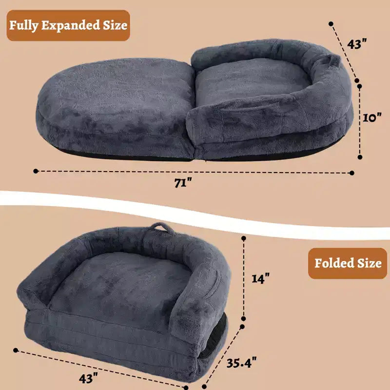 Lit pour chien de taille humaine pour adultes, lit pour chien pliable pour humains, lit géant pour chien de 180 x 110 x 25 cm avec housse amovible, lit pour chien lavable en fausse fourrure pour la sieste