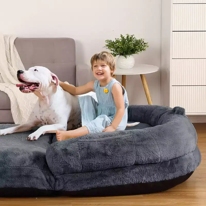 Lit pour chien de taille humaine pour adultes, lit pour chien pliable pour humains, lit géant pour chien de 180 x 110 x 25 cm avec housse amovible, lit pour chien lavable en fausse fourrure pour la sieste
