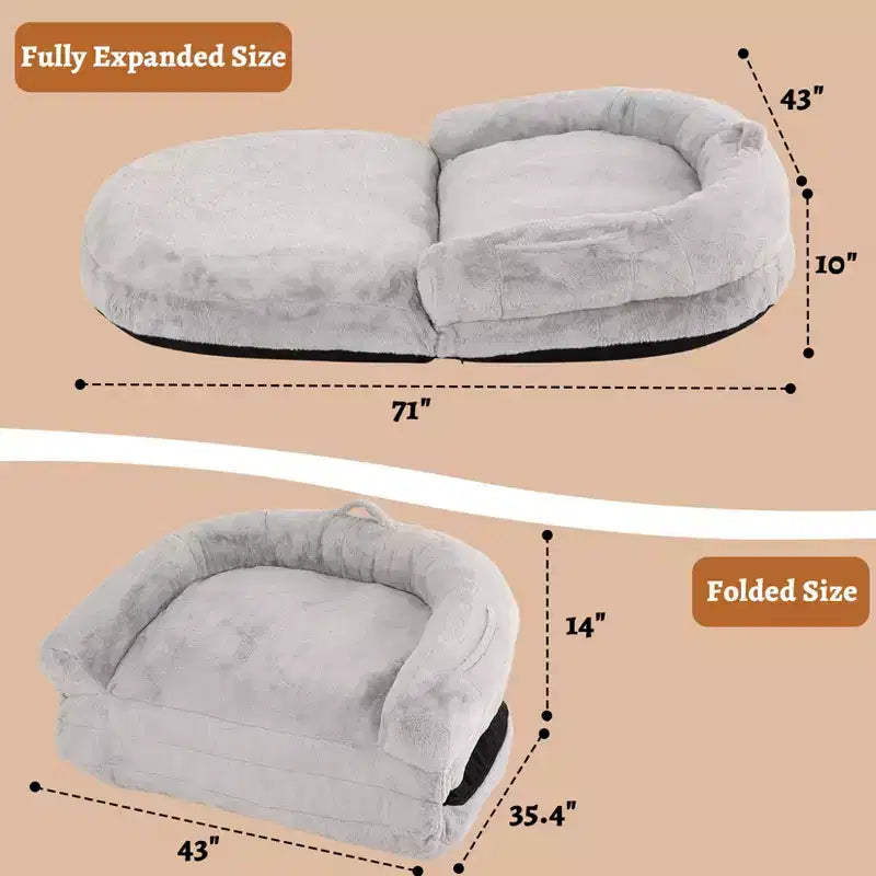 Lit pour chien de taille humaine pour adultes, lit pour chien pliable pour humains, lit géant pour chien de 180 x 110 x 25 cm avec housse amovible, lit pour chien lavable en fausse fourrure pour la sieste