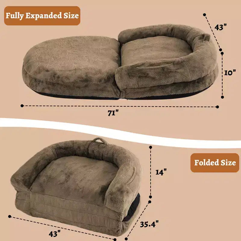 Lit pour chien de taille humaine pour adultes, lit pour chien pliable pour humains, lit géant pour chien de 180 x 110 x 25 cm avec housse amovible, lit pour chien lavable en fausse fourrure pour la sieste