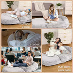 Lit pour chien de taille humaine pour adultes, lit pour chien pliable pour humains, lit géant pour chien de 180 x 110 x 25 cm avec housse amovible, lit pour chien lavable en fausse fourrure pour la sieste