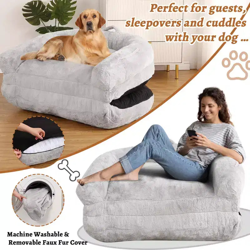 Lit pour chien de taille humaine pour adultes, lit pour chien pliable pour humains, lit géant pour chien de 180 x 110 x 25 cm avec housse amovible, lit pour chien lavable en fausse fourrure pour la sieste
