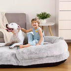 Lit pour chien de taille humaine pour adultes, lit pour chien pliable pour humains, lit géant pour chien de 180 x 110 x 25 cm avec housse amovible, lit pour chien lavable en fausse fourrure pour la sieste