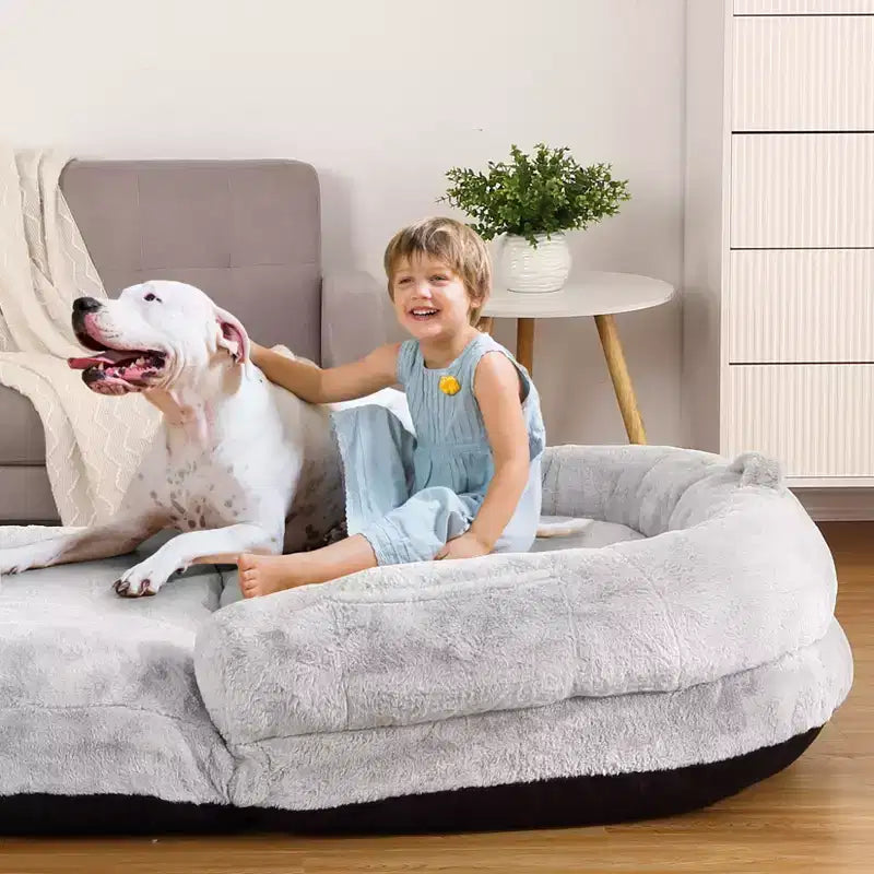 Lit pour chien de taille humaine pour adultes, lit pour chien pliable pour humains, lit géant pour chien de 180 x 110 x 25 cm avec housse amovible, lit pour chien lavable en fausse fourrure pour la sieste
