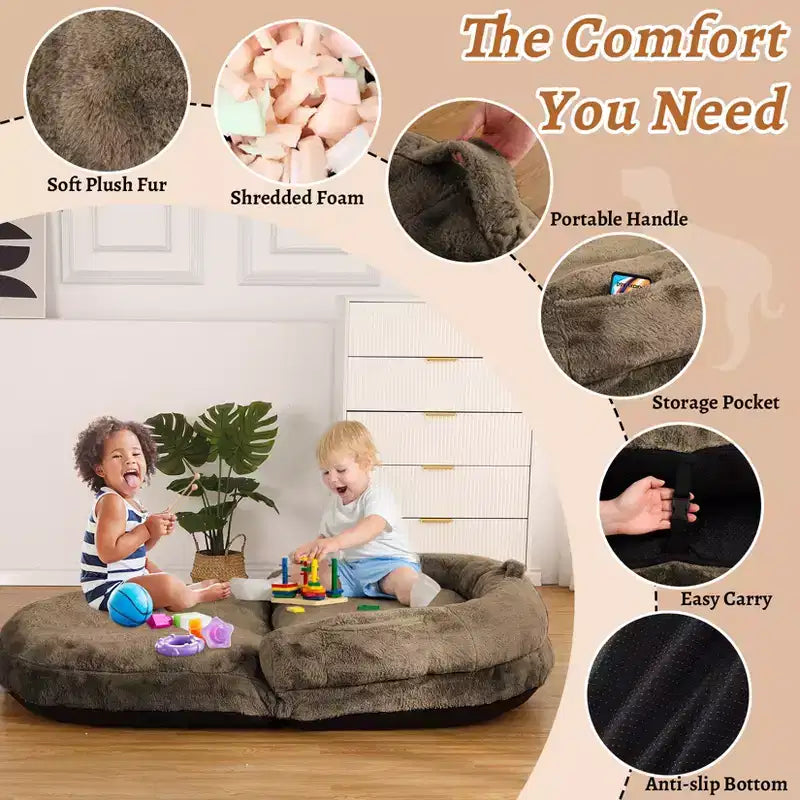 Lit pour chien de taille humaine pour adultes, lit pour chien pliable pour humains, lit géant pour chien de 180 x 110 x 25 cm avec housse amovible, lit pour chien lavable en fausse fourrure pour la sieste
