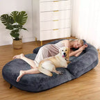 Lit pour chien de taille humaine pour adultes, lit pour chien pliable pour humains, lit géant pour chien de 180 x 110 x 25 cm avec housse amovible, lit pour chien lavable en fausse fourrure pour la sieste
